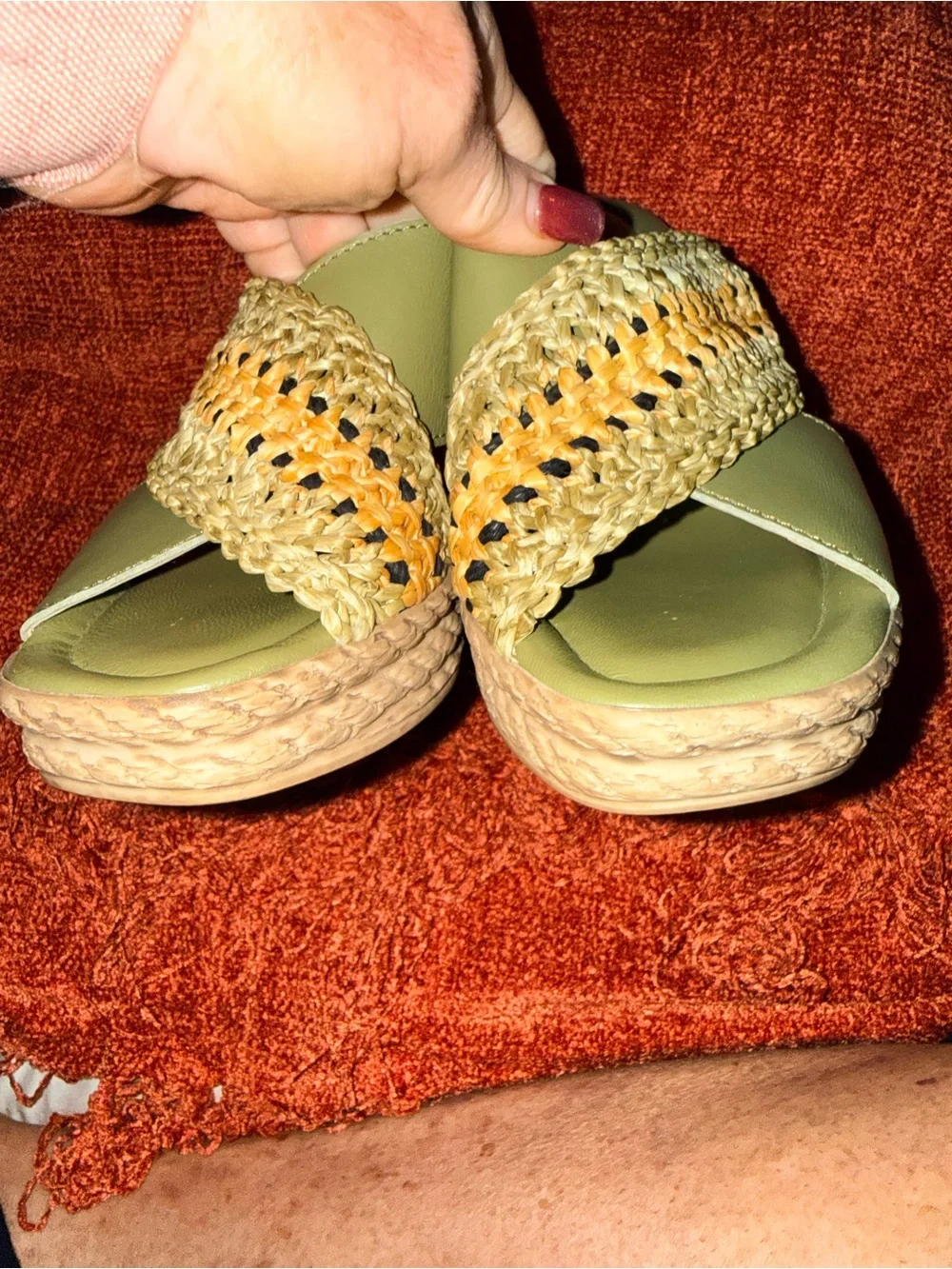 Spring Step Olive Green Woven Crossover Slide Mules